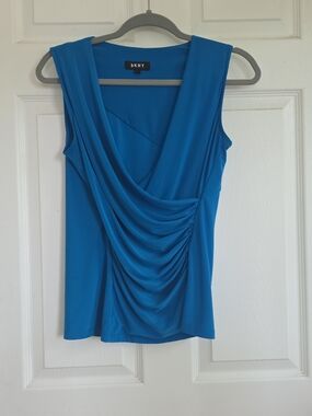DKNY Teal Draped Sleeveless Top